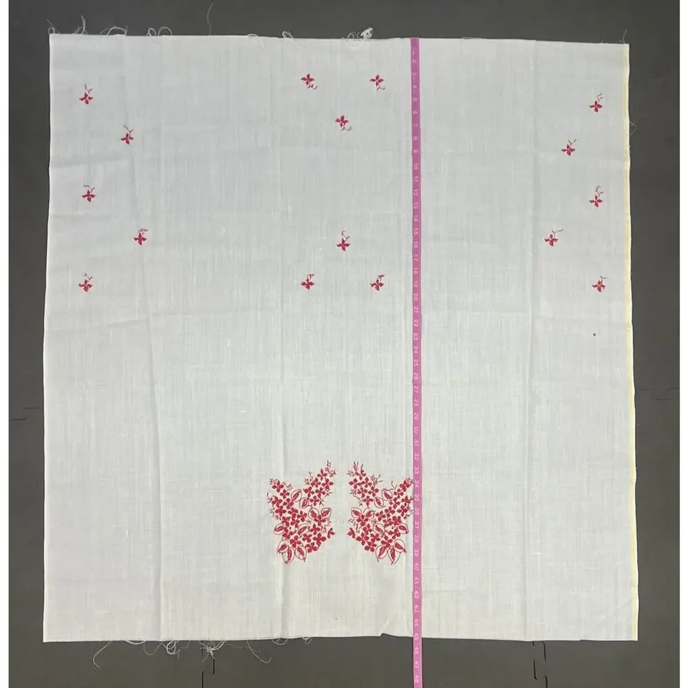 Vintage Handworked NEEDLEPOINT Piece - White w/Red/Floral Design Approx 43